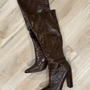ILIA Dark Brown Croc-Patterned Heeled Boots